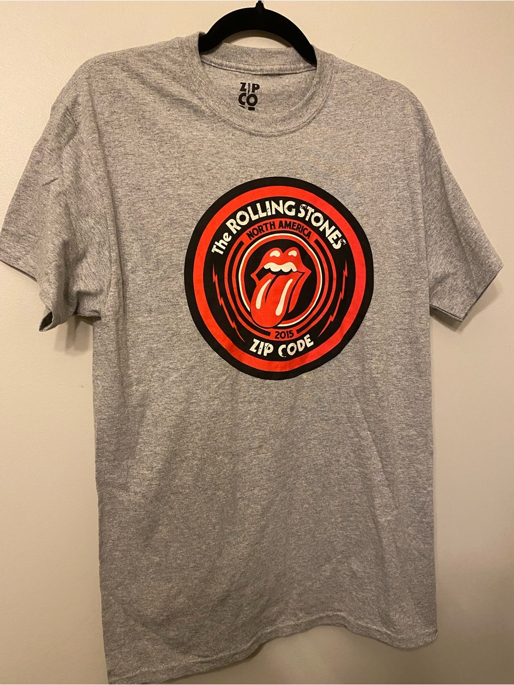 The Rolling Stones Short Sleeve Graphic Tee - Grey with Red Logo 2015 tour